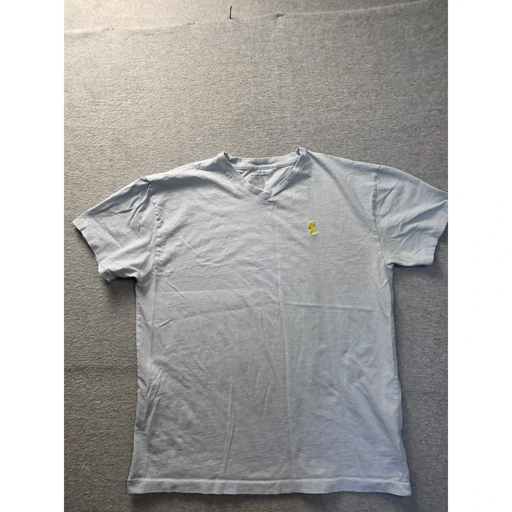 Polo Ralph Lauren Mens V-Neck T-Shirt Light Blue Yellow Pony Small RN41381‎